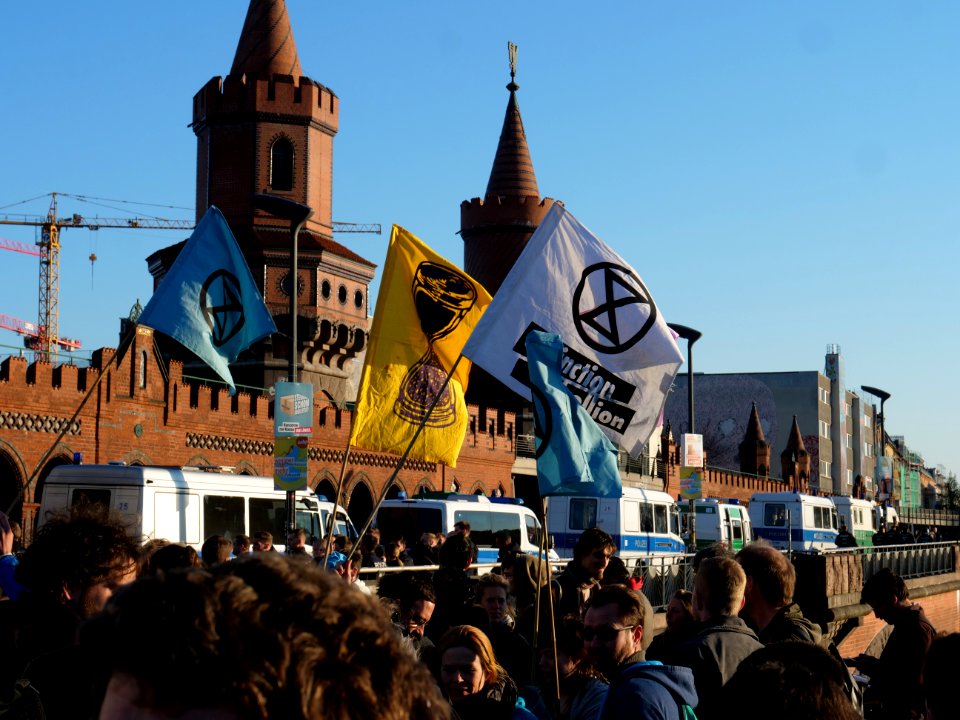 Extinction Rebellion flags at Oberbaumbrücke 14