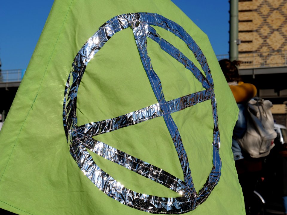Extinction Rebellion flags at Oberbaumbrücke 04