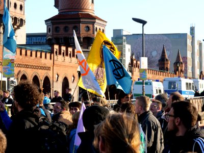 Extinction Rebellion flags at Oberbaumbrücke 11