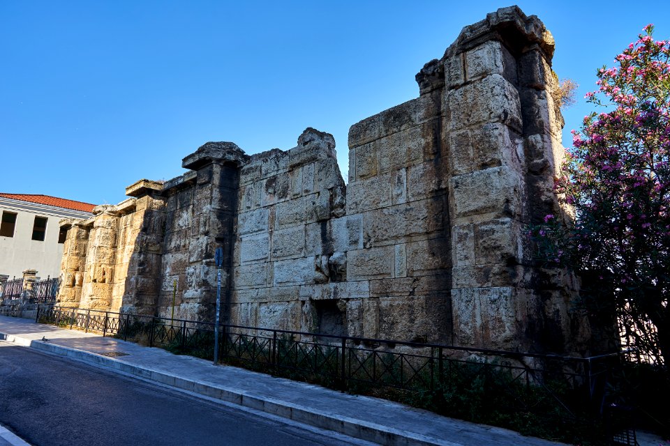 Exterior wall of the Library of Hadrian on Aiolou Street, 27 June 2020