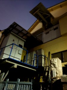 Evening in Shirokane, workshop and crane