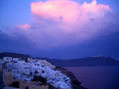 Evening pink cloud Oia photo