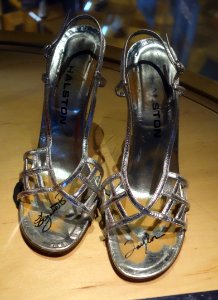 Evening sandals worn by Elizabeth Taylor, actress, mid 1980s - Bata Shoe Museum - DSC00341