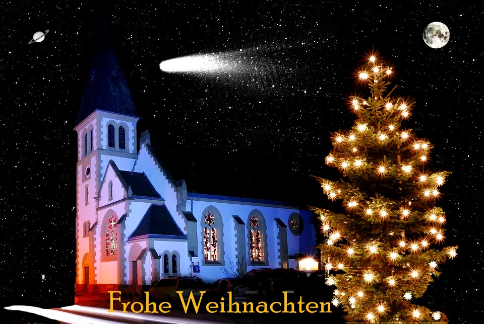 Evangelische Kirche Konz-Karthaus mit Weihnachtsbaum