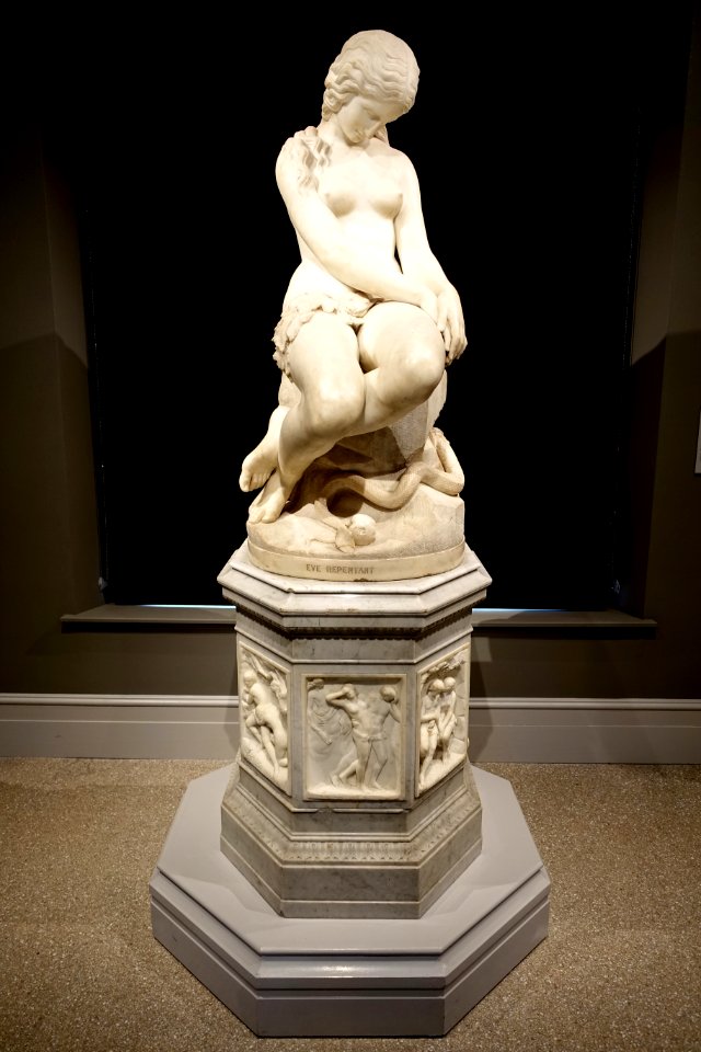 Eve Repentant by Edward Sheffield Bartholomew, copy after lost original by Pasquale Gezzi, 1858-1859, marble, view 1 - Wadsworth Atheneum - Hartford, CT - DSC05075