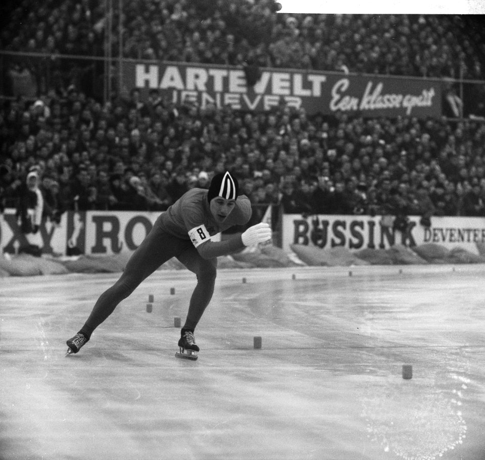Europese Schaatskampioenschappen te Deventer, Kees Verkerk in aktie, Bestanddeelnr 918-7092