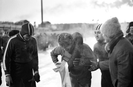 Europese Schaatskampioenschappen te Lathi, Finland, Kees Verkerk tijdens ererond, Bestanddeelnr 920-0254