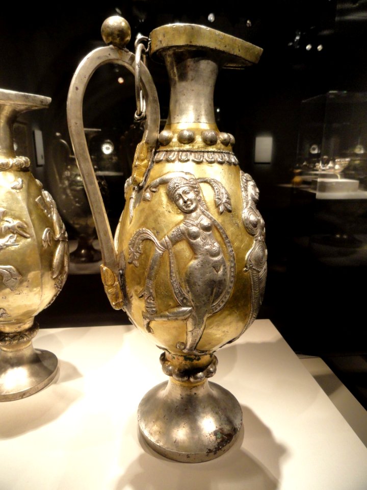 Ewers with female figures, view 4, Iran, Sasanian period, 6th-7th century AD, silver and gilt - Arthur M. Sackler Gallery - DSC05794