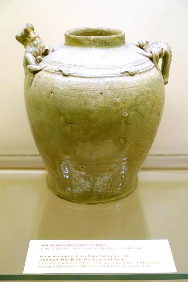 Ewer with chrysanthemum decoration, Hoa Binh province, Tran dynasty, 13th-14th century AD, celadon glazed ceramic - National Museum of Vietnamese History - Hanoi, Vietnam - DSC05512
