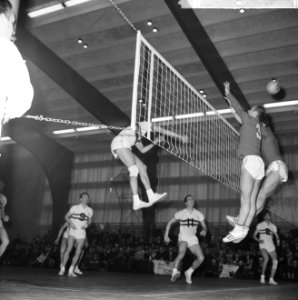 Europese kampioenschappen volleybal te Hengelo, spelmomenten Nederland tegen Fra, Bestanddeelnr 916-2690