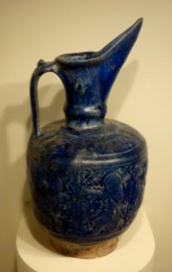 Ewer with figural decoration, Iran, Seljuk period, late 12th or early 13th century, earthenware with molded relief decoration under a blue glaze - Cincinnati Art Museum - DSC04074