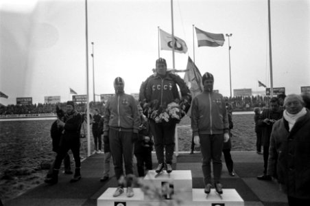 Europese kampioenschappen schaatsen voor dames Heerenveen Podium S. Kaiser , N. , Bestanddeelnr 923-2104