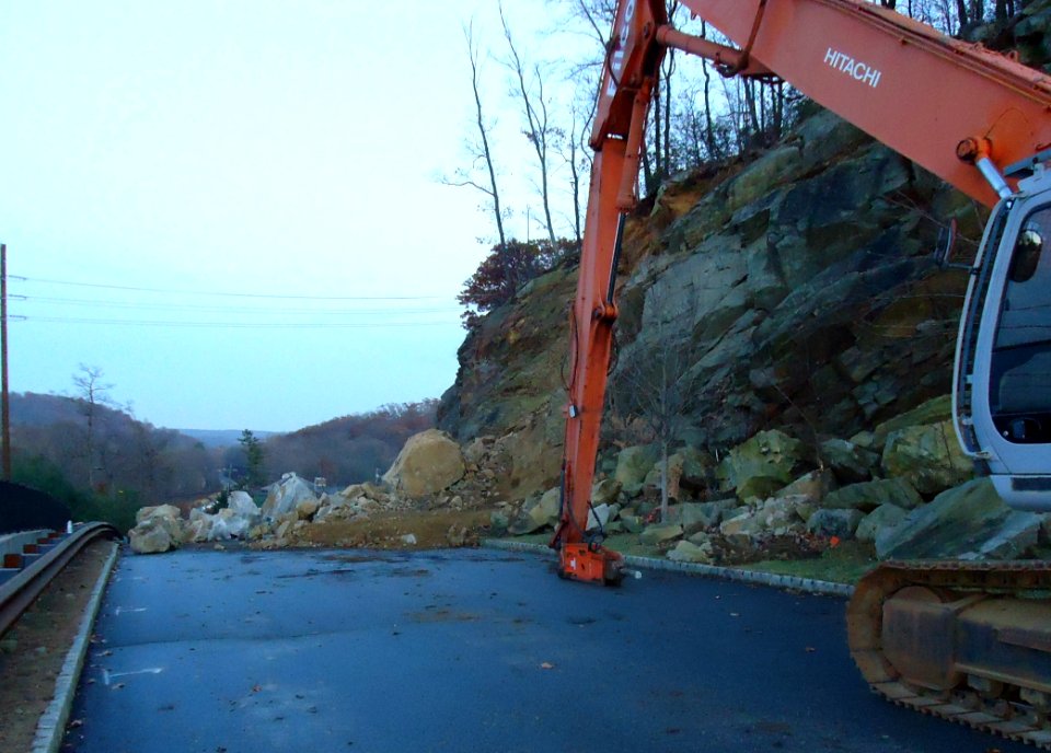 Excavation project in Bloomingdale NJ to prevent future rockslides into street