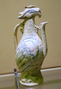Ewer in chicken shape, Chu Dau kiln, Hai Duong province, Early Le dynasty, 15th century AD, blue and white glazed ceramic with polychrome - National Museum of Vietnamese History - Hanoi, Vietnam - DSC05689