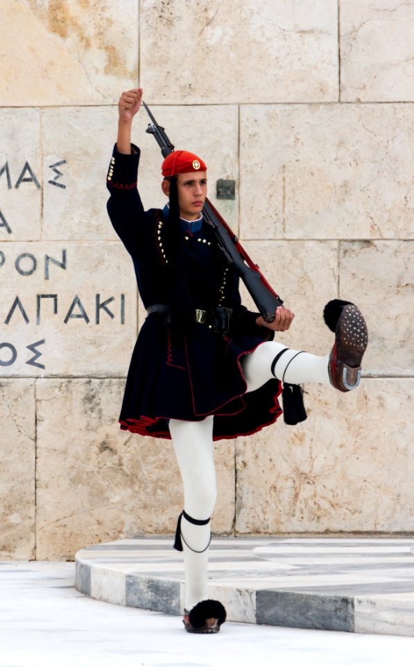 Evzone marching winter blue clothing Athens Greece