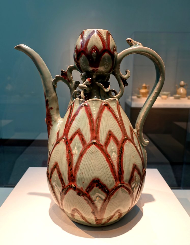 Ewer, Korea, Gangjin or Buan kilns, Goryeo period, mid 1200s AD, stoneware, copper-red pigment and white slip under celadon glaze - Freer Gallery of Art - DSC04868