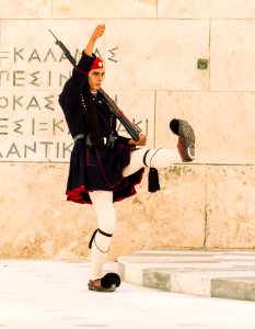 Evzone marching at the Unknown soldier tomb Athens Greece photo