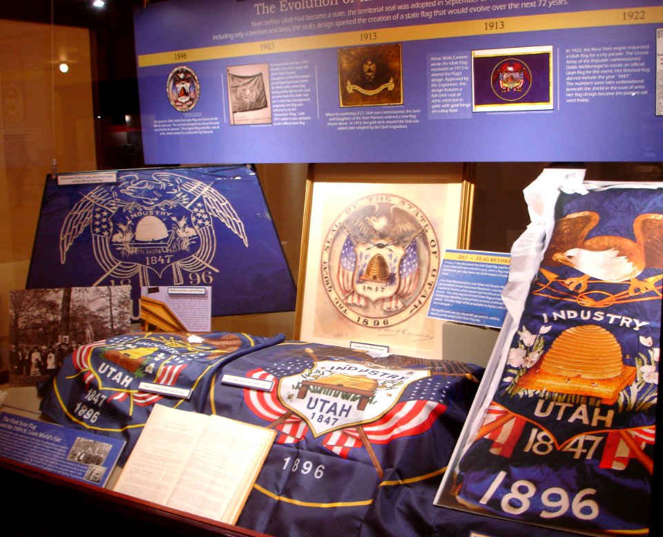 Evolution of the Utah State Flag - display at the Utah State Capitol - 6 Dec 2012