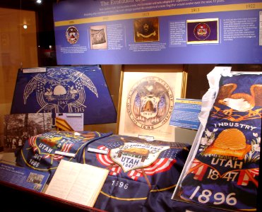 Evolution of the Utah State Flag - display at the Utah State Capitol - 6 Dec 2012