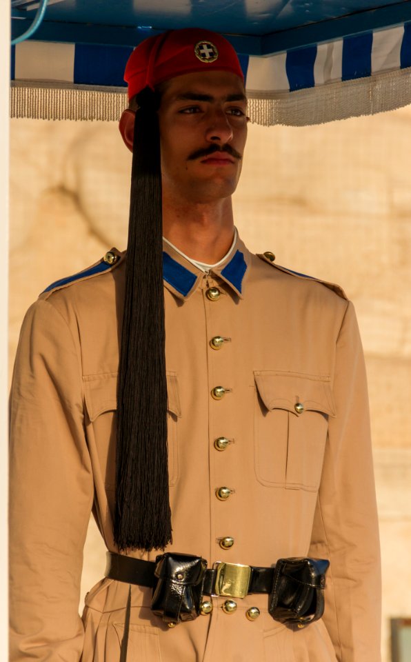 Evzone at guard unknown soldier tomb Athens Greece