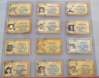 False identity cards used by female revolutionaries, 1971-1975 - Vietnamese Women's Museum - Hanoi, Vietnam - DSC04206