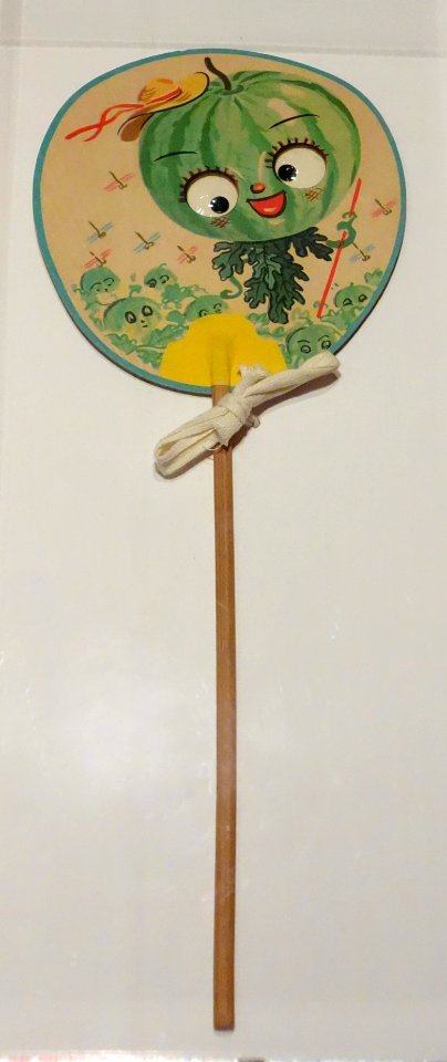 Fan with google-eyed melon, unidentified - Oakland Museum of California - DSC05243