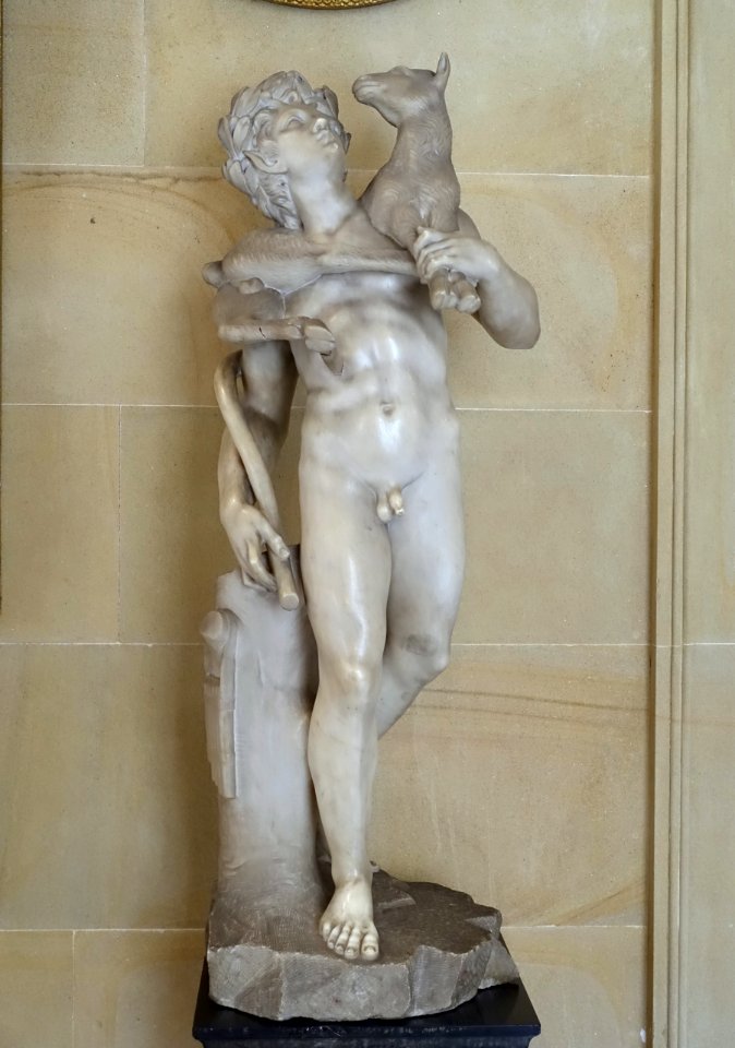 Faun with a kid, Isidoro Franchi, before 1719 - Chapel Corridor, Chatsworth House - Derbyshire, England - DSC03030