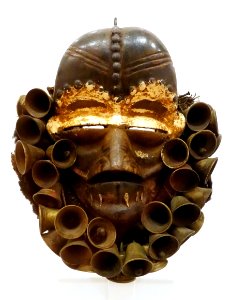 Face mask of young maiden (ninea-gla), We people, Cote d'Ivroire, early 20th century AD, wood, metal bells, chalk - Krannert Art Museum, UIUC - DSC06185