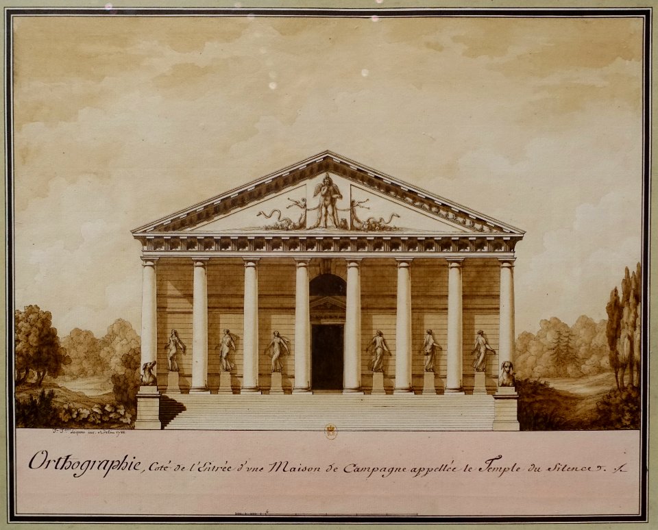 Facade of a Pleasure Palace, Called the Temple of Silence, by Jean-Jacques Lequeu, 1788, pen and black ink, brown wash, watercolor - Morgan Library & Museum - New York City - DSC06767