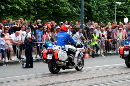 Fête nationale belge à Bruxelles le 21 juillet 2016 - Moto de la police belge lors du défilé national 08