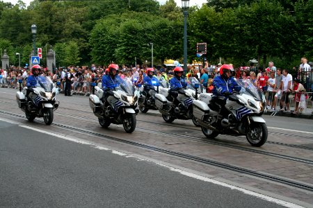 Fête nationale belge à Bruxelles le 21 juillet 2016 - Moto de la police belge lors du défilé national 04