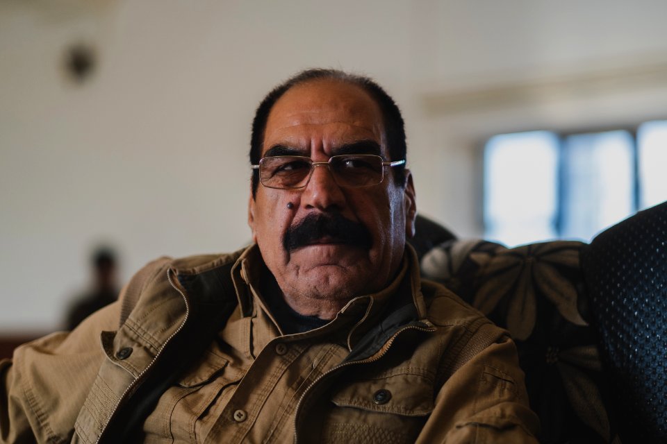 Ezidi Peshmerga commander Qasim Shesho giving an interview at his base in the Sinjar Mountains 27