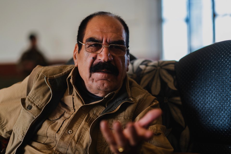 Ezidi Peshmerga commander Qasim Shesho giving an interview at his base in the Sinjar Mountains 22