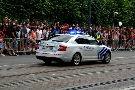 Fête nationale belge à Bruxelles le 21 juillet 2016 - Véhicule de la police belge 15 - Skoda octavia de la police locale