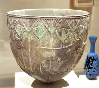Faience Vessel with Procession of Four Cows - Egypt, Third Intermediate Period, perhaps Dynasty 25, c. 775-653 BC, glazed faience - Brooklyn Museum - Brooklyn, NY - DSC08767