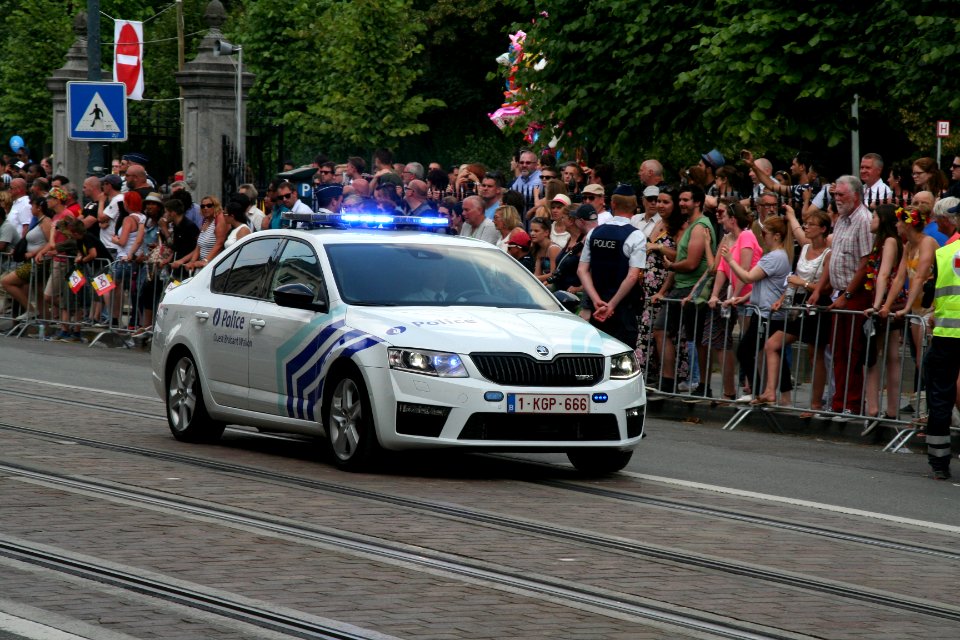 Fête nationale belge à Bruxelles le 21 juillet 2016 - Véhicule de la police belge 13 - Skoda octavia de la police locale