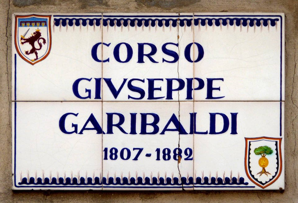 Faenza, stratnoma tabulo, corso Garibaldi, 1