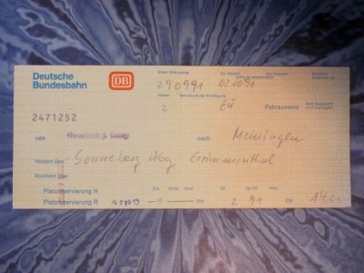 Fahrkarte Neustadt-Meiningen 1991