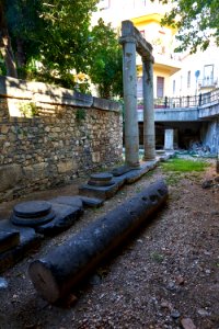 Fallen column in the courtyard of the Church of Saint Catherine on August 13, 2020