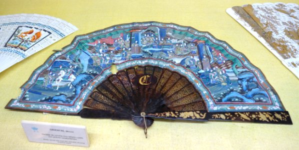 Fan, Macao, China, sea-shell ribs with cloth - Fan Room, Alcázar of Seville, Spain - DSC07315