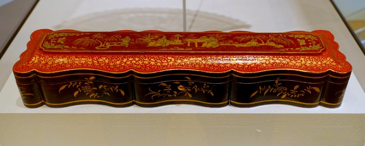 Fan box, Guangzhou, China, c. 1850, wood, lacquer, gold, brass, view 1 - Peabody Essex Museum - DSC07383