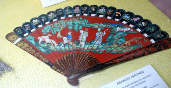 Fan, Japanese, cloth painted in lacquer - Fan Room, Alcázar of Seville, Spain - DSC07305