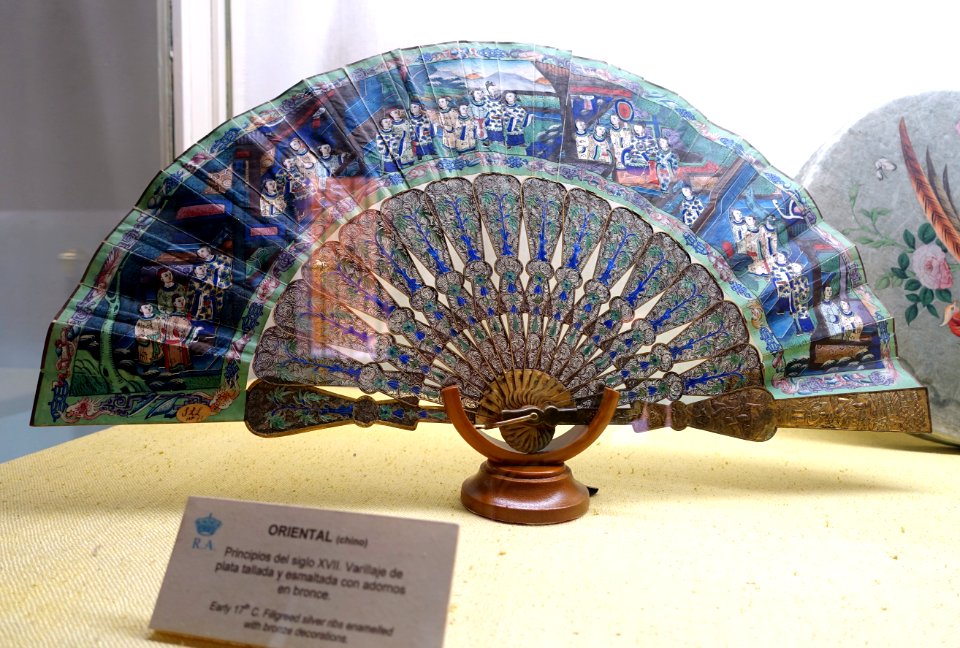 Fan, Chinese , early 1600s, view 1 - Fan Room, Alcázar of Seville, Spain - DSC07299