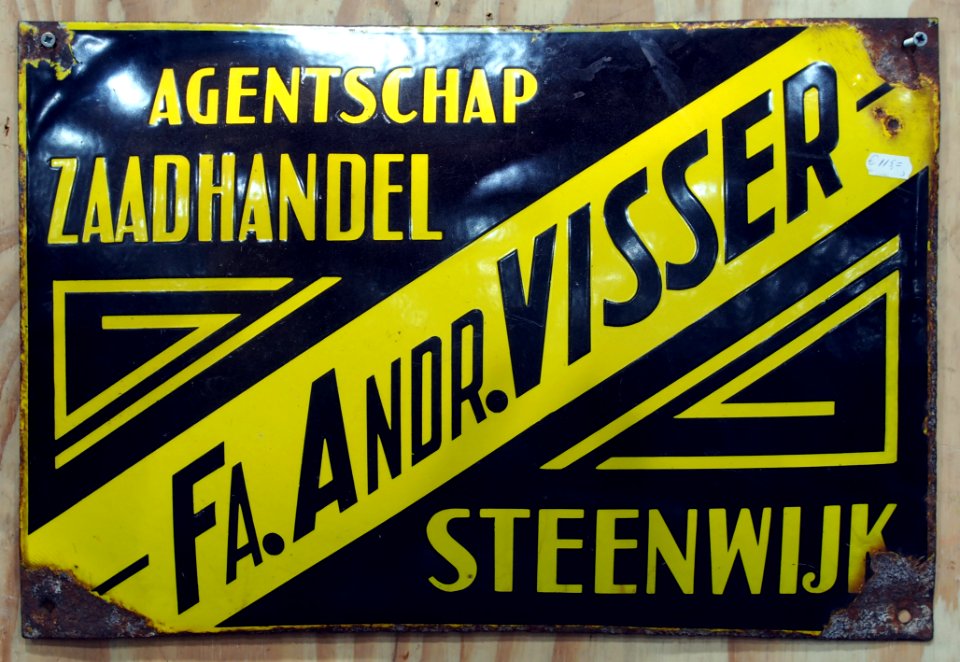 Fa Andr Visser, Agentschap Zaadhandel Steenwijk, emaille reklame bord