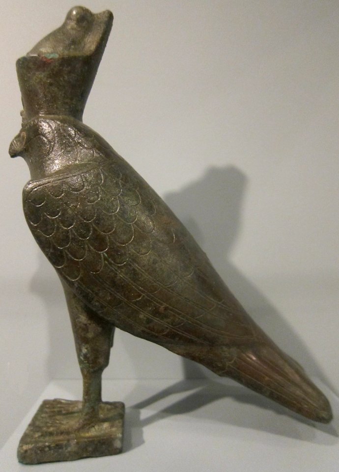 Falcon from Egypt, Late Period, c. 664-332 BCE, bronze and gold inlay, HAA
