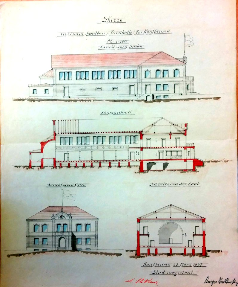 Entwurfsskizze Stadtsaal Kaufbeuren