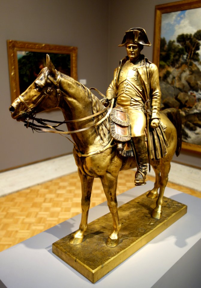 Equestrian figure of Napoleon by Léopold Morice, c. 1870, gilt bronze, view 1 - Chazen Museum of Art - DSC02359