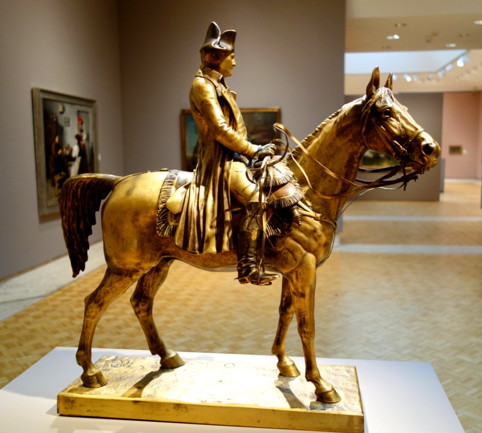 Equestrian figure of Napoleon by Léopold Morice, c. 1870, gilt bronze, view 2 - Chazen Museum of Art - DSC02362