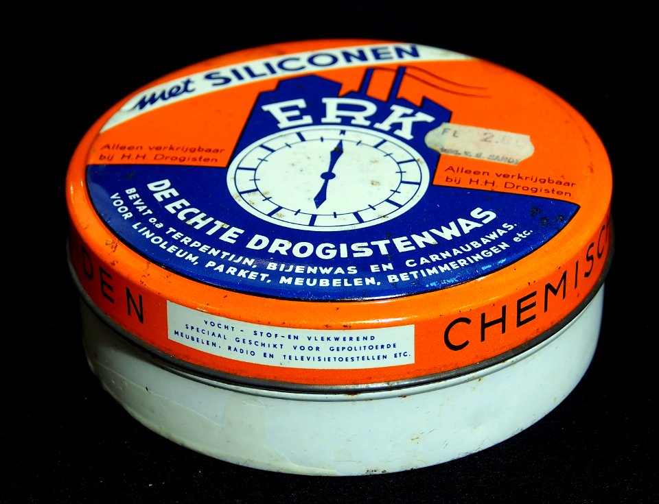 ERK de echte drogistenwas blikje, Chemische fabriek Leimuiden, foto1