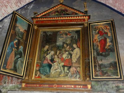 Eppe-Sauvage (Nord, Fr) église, triptique autel de la Vierge